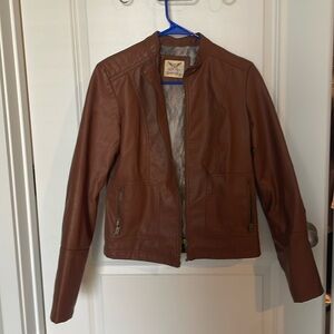 Brown Pleather Jacket, Size S (4-6)
